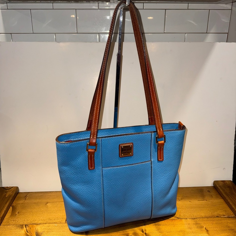Dooney & Bourke Small Lexington Sky Blue Pebbled Leather Shoulder Purse Tote Bag